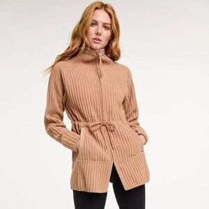 FLX Urban Commuter Sweater Jacket Cinch waist camel brown